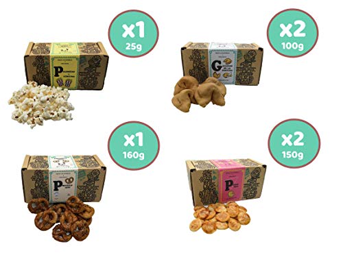 Waniyanpi Selección de Snacks 685g: Minipizzas 150g (x2), Fortuna 100g (x2), Pretzel 160g (x1), Palomitas 25g (x1)