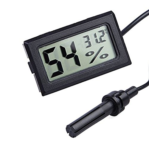 WINGONEER® 2-en-1 Digital LCD Embedded termómetro higrómetro con Externo para reptiles Incubadora acuario Aves - Negro