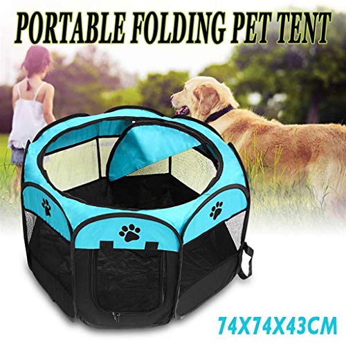 WWWANG Carpa Plegable portbale Casa del Animal doméstico del Perro del Gato del Perro Jaula Carpa Valla Perrito del bebé Perrera fácil operación Octogonal Valla for jardín (Color : Blue)