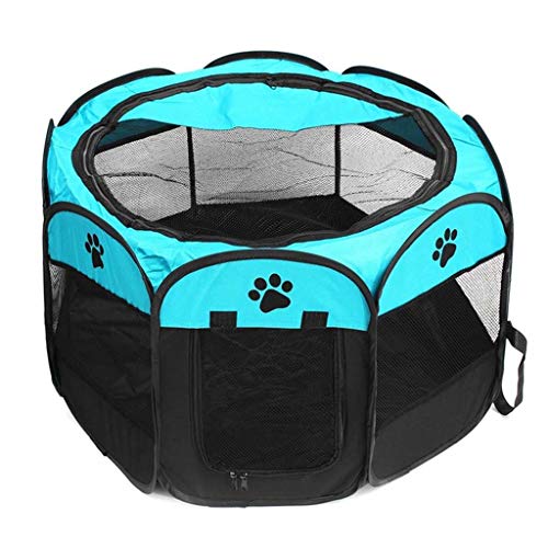 WWWANG Carpa Plegable portbale Casa del Animal doméstico del Perro del Gato del Perro Jaula Carpa Valla Perrito del bebé Perrera fácil operación Octogonal Valla for jardín (Color : Blue)