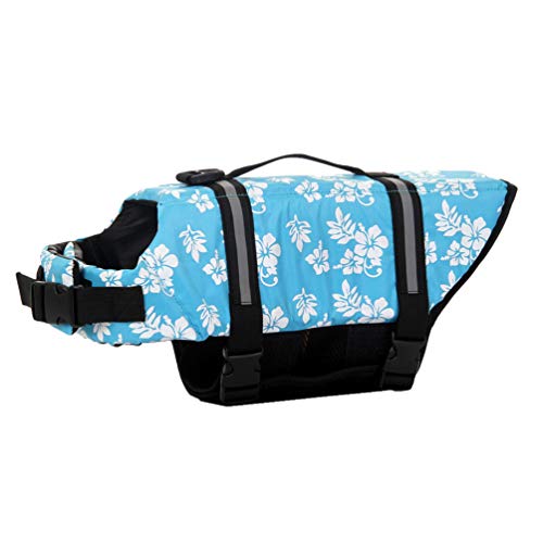 YOUJIAA Chaleco Salvavidas para Perros Chaleco Reflectante Velcro Ajustable Mascotas Seguridad Natación Ropa con Mango de Rescate (Flores Azules, XS)