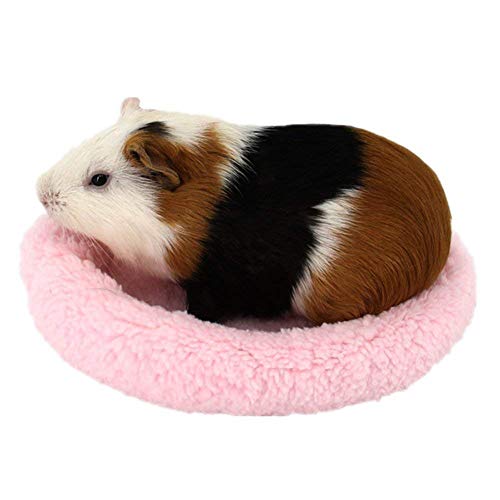 YuamMei 1pc Suave y cómodo Forro Polar Redondo cálido Hamster Cama Dormir Alfombrilla para Rata, Erizo, Ardilla,Cobaya, Animales Pequeños (L, rosa)