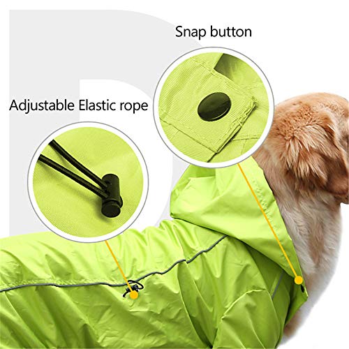 Zhyaj Chubasquero para Perros Pequeños Impermeable Ajustable con Correa De Resorte, Impermeable para Perros con Capucha, Ultra-Light Transpirable 100% Impermeable Chaqueta para Lluvia,Verde,L