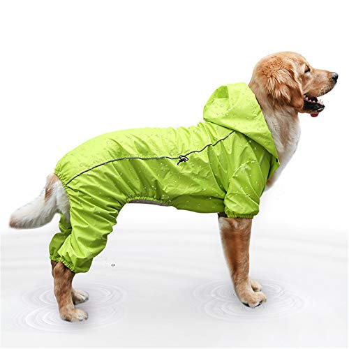 Zhyaj Chubasquero para Perros Pequeños Impermeable Ajustable con Correa De Resorte, Impermeable para Perros con Capucha, Ultra-Light Transpirable 100% Impermeable Chaqueta para Lluvia,Verde,L