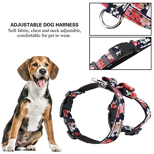 Arnés ajustable para perro, Estampado de flores con estampado de flores Bowknot Arnés para mascotas Pajarita suave Chaleco para mascotas al aire libre Correa Plomo para perros pequeños (Negro M)