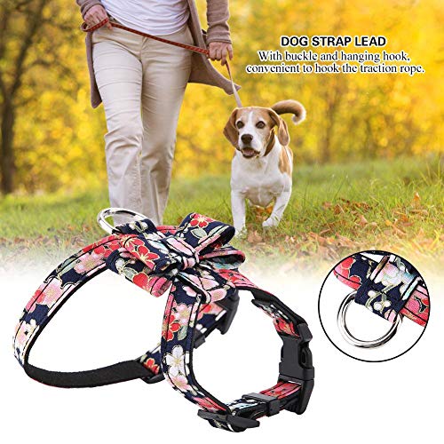 Arnés ajustable para perro, Estampado de flores con estampado de flores Bowknot Arnés para mascotas Pajarita suave Chaleco para mascotas al aire libre Correa Plomo para perros pequeños (Negro M)