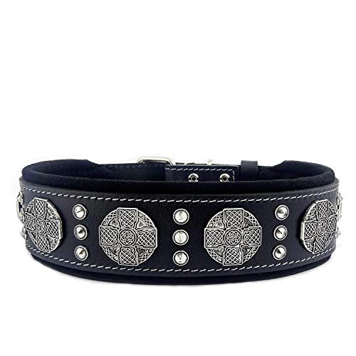 Bestia Collar Maximus para Perros en Cuero Genuino, Razas Grandes, Corso de caña, Rottweiler, Boxer, Bullmastiff, Dogo, 100% Cuero, Tachonado, Talla M- XXL, Ancho 6.3 cm. Acolchado. Hecho a Mano