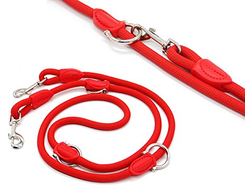 BPS Correa para Perro Mascotas Correa de Perro Doble Ajustable Varias Posiciones Perro Mediano Grande 2 Dimensión Elegir M/L (L, Rojo) BPS-3801RJ