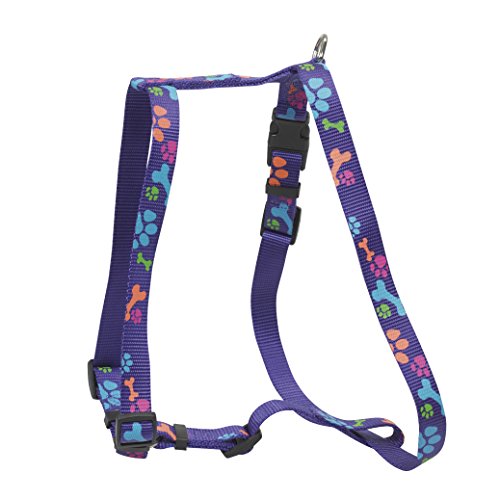 CHAPUIS SELLERIE SLA485 Arnés Ajustable de Perro - Correa de Nailon con Estampado de Patas Violeta - Ancho 15 mm - Dimensiones 30-50 cm - Talla S