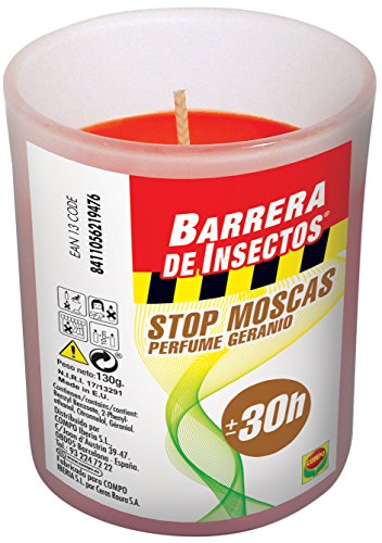 Compo Repelente Barrera de Insectos Vela Stop Moscas, Perfumada, Cristal, Aprox. 30h, 130 g, 8x7x7 cm