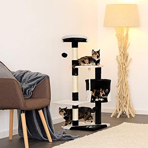 Dibea - Poste rascador para árbol de Gatos, 112 cm, Color Negro y Blanco