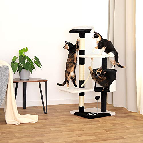 Dibea - Poste rascador para árbol de Gatos, 112 cm, Color Negro y Blanco