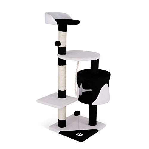 Dibea - Poste rascador para árbol de Gatos, 112 cm, Color Negro y Blanco