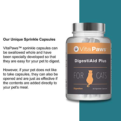 DigestiAid Plus para Gatos - ¡Bote para 3 meses! - 90 Cápsulas - VitaPaws