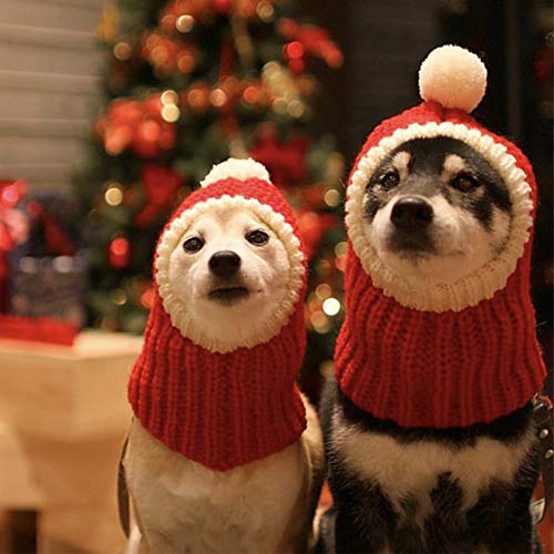 FLAdorepet Christmas Dog Hat Costume For Large Medium Dog Warm Winter Dog Hat Neck Ear Warmer Headband Protector For Golden Retriever Labrador (L(Suit for medium and large dog), Red)