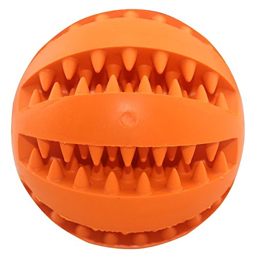 Gulake Pelota de goma para masticar de perro, resistente a los ácaros, dispensador de dientes, juguete para cachorros pequeños, medianos y grandes (naranja)