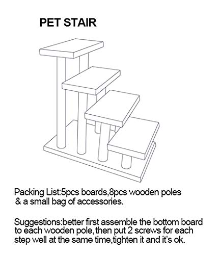 HAIBEIR Escalera de Madera para Mascotas, Escalera de 4 Pasos, escaleras para Perros y Gatos con Alfombra Desmontable para Cama Alta y sofá