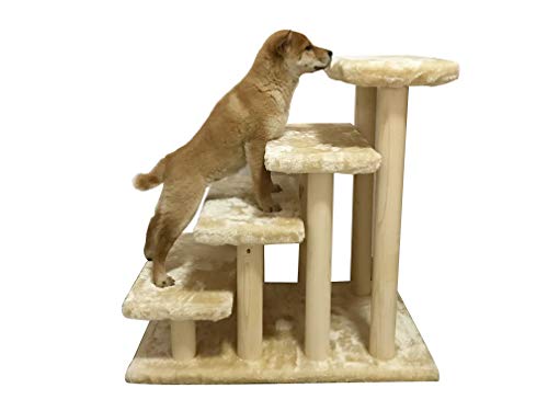 HAIBEIR Escalera de Madera para Mascotas, Escalera de 4 Pasos, escaleras para Perros y Gatos con Alfombra Desmontable para Cama Alta y sofá