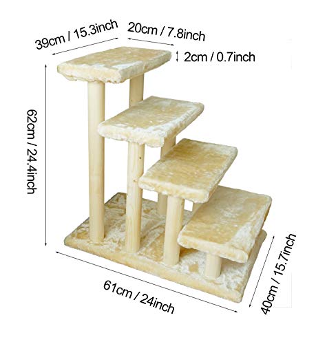 HAIBEIR Escalera de Madera para Mascotas, Escalera de 4 Pasos, escaleras para Perros y Gatos con Alfombra Desmontable para Cama Alta y sofá