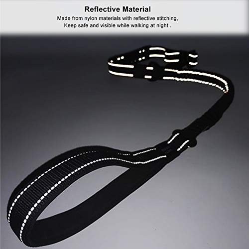 HAPPY HACHI Correas de Adiestramiento para Perros Nylon Correa Reflectantes Elástica para Perros Medianos Grandes con 2 Manijas Blandas Cinturón de Seguridad para Perros (Longitud 110-150 cm, Negro)