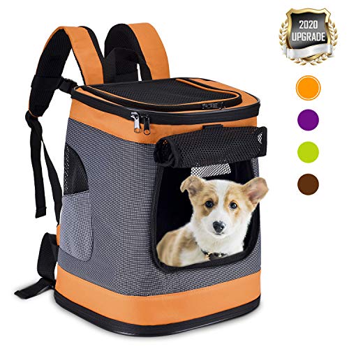 HAPPY HACHI Mochila Plegable para Perros Gatos Transporte para Perro Bolso Transportín Viaje con Correa Relleno Ajustable Camiseta Transpirable Naranja