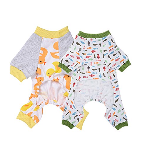 HongYH 2-Pack Ropa para Perros Perros Gatos Onesie Pijamas de Perro Suave Algodón Puppy Rompers Mono de Mascota Acogedor Body para Perros pequeños y Gatos