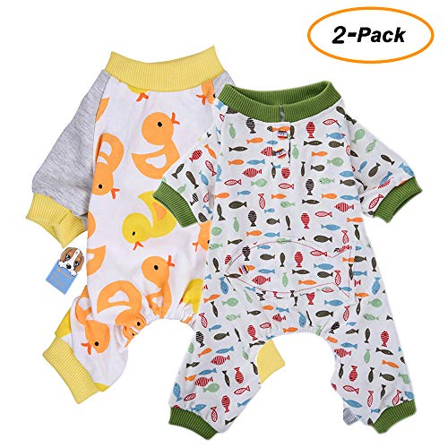 HongYH 2-Pack Ropa para Perros Perros Gatos Onesie Pijamas de Perro Suave Algodón Puppy Rompers Mono de Mascota Acogedor Body para Perros pequeños y Gatos