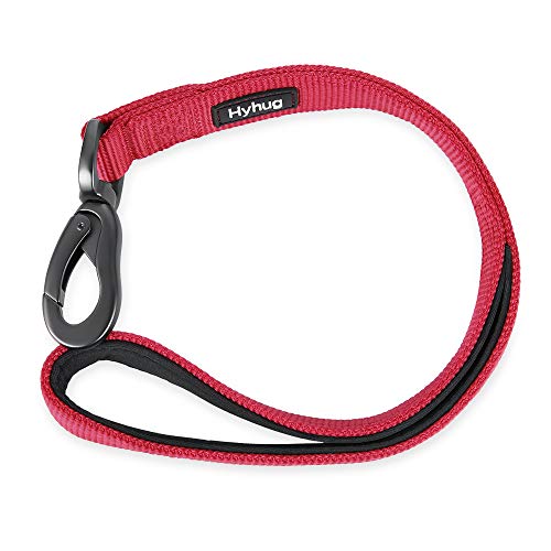 Hyhug Correa Corta de Nylon Resistente de 45,7 cm de Largo con asa Acolchada cómoda y Clip Resistente para Perros Grandes, medianos, para niños y niñas. (Rojo)