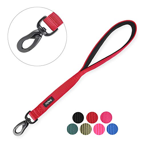 Hyhug Correa Corta de Nylon Resistente de 45,7 cm de Largo con asa Acolchada cómoda y Clip Resistente para Perros Grandes, medianos, para niños y niñas. (Rojo)