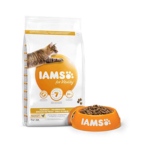 IAMS for Vitality Cat Food for Hairball Control with Fresh Chicken, 3 kg