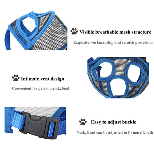 ILEPARK Bozal para Perros de Hocico Corto, Bozal Anti-Mordiscos y Ladridos, Máscara para Perros (M,Azul)