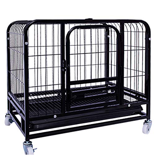 Jaula perro transportin perro gato Jaula de jaula para perros de servicio pesado: perrera interior para mascotas y animales de interior de dos puertas con bandeja y ruedas, corral grande de metal