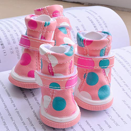 JIUYUE Botas Nueva Perro Puntos PU Zapatos Calientes de la Venta de Nieve Nieve del Invierno Blanco Rosado de Animales Botas for Puppy Animales Pequeños Yorkshire Dachshund de Suministro