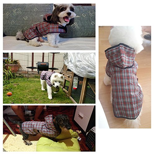 LeerKing Impermeable para Perros Abrigo Impermeable para Mascotas Chubasquero con Capucha y Agujero para Arnés con Etiqueta Mágica para Perros Pequeños y Medianos S