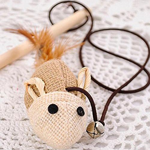 Monbedos Juguete para gato campana y accesorios para mascotas, juguete interactivo para ratón, juguete interactivo con plumas, juguete para ratón, modelo de té, juguete interactivo