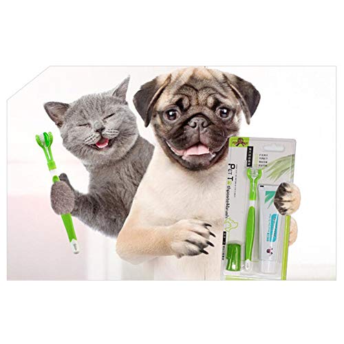 Pasta De Dientes Para Mascotas Y Set De Cepillos De Dientes De Doble Cara Con Mango Largo El Mejor Gel De Silicona Suave Para Perros Higiene Bucal Dientes Limpieza Cepillo De Dientes De Tres Cabezas