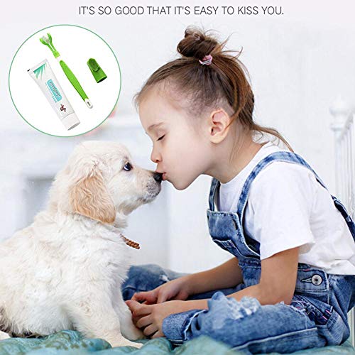 Pasta De Dientes Para Mascotas Y Set De Cepillos De Dientes De Doble Cara Con Mango Largo El Mejor Gel De Silicona Suave Para Perros Higiene Bucal Dientes Limpieza Cepillo De Dientes De Tres Cabezas