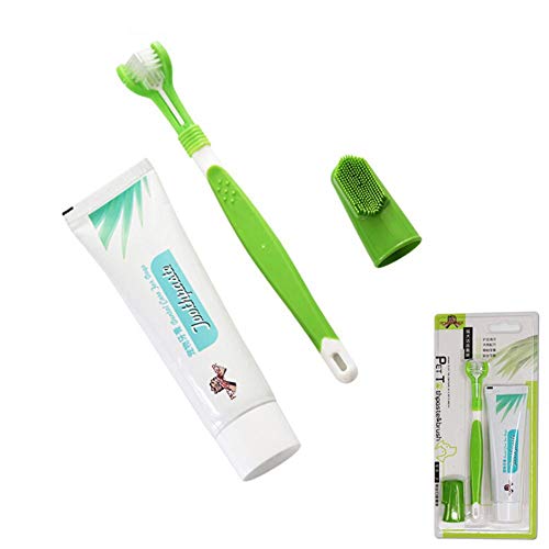 Pasta De Dientes Para Mascotas Y Set De Cepillos De Dientes De Doble Cara Con Mango Largo El Mejor Gel De Silicona Suave Para Perros Higiene Bucal Dientes Limpieza Cepillo De Dientes De Tres Cabezas