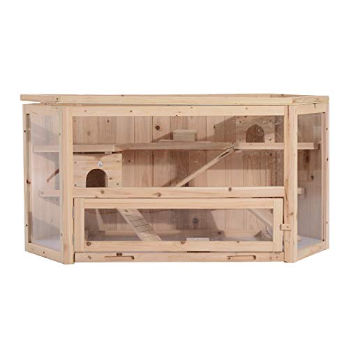 PawHut Jaula Madera para Hámster Ratoncillos Roedores Casa para Animales Pequeños 3 Niveles 115x60x58cm