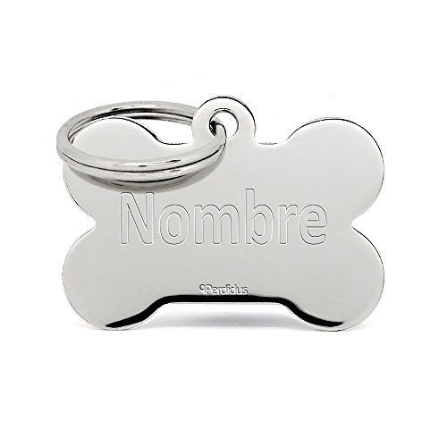 PERDIDUS Placa Identificativa para Perros y Gatos con Forma Hueso | Grabado del Nombre y Teléfono Incluido | (Plata) (32 mm)