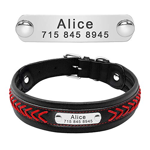 PET ARTIST Collar de Perro de Piel Trenzada con Placa de Nombre para Mascotas, Collar de Perro de Cuero Personalizado para Perros Grandes, Grabado con Etiquetas de identificación, Azul, Rojo, M/L/XL