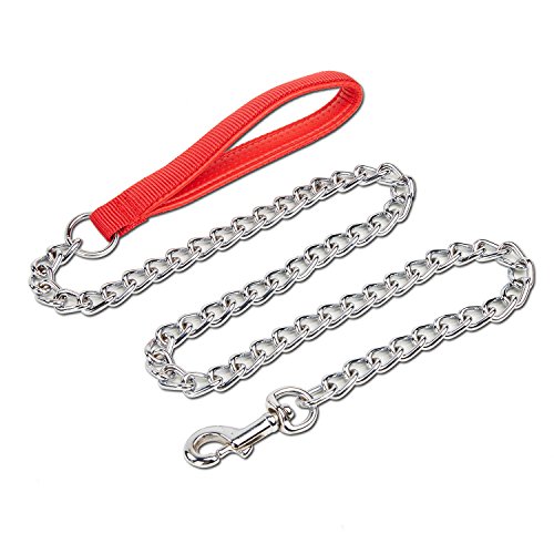 Petcomer Cadena de perro pesado con mango de nylon acolchado con cinturón de metal cromado (Rosa, M-4*3.0mm)