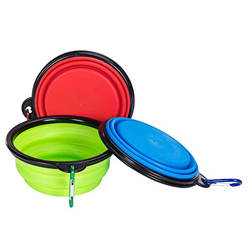 Plegable Viajes Silicona Gatos Perros Bowl Portable Pet Food Cuenco de Agua 3 Juegos, Alimentación a Través del Bebedero Portátil de Agua Potable con Gancho de Agua, Fácil de Llevar, Ahorrar Espacio.