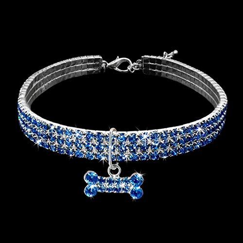 PMWLKJ Puppy Pet Shiny Full Rhinestone Collar Collar para Mascotas Puppies Supplies L Blue