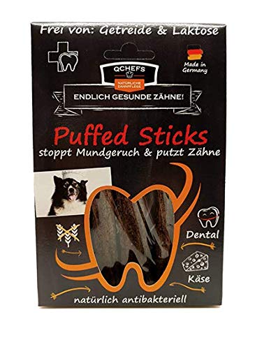 QCHEFS Puffed Sticks | comida para perros | contra el mal aliento | limpieza dental | bienestar para alérgicos | aliento y la placa