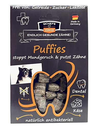 QCHEFS Puffies | comida para perros | contra el mal aliento | limpieza dental | bienestar para alérgicos | aliento y la placa