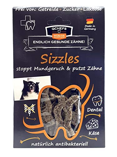 QCHEFS Sizzles | comida para perros | contra el mal aliento | limpieza dental | bienestar para alérgicos | aliento y la placa