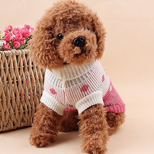 Ropa Perro Pequeño Invierno Cuello Alto Jersey para Pomerania Chihuahua Yorkshire Mascota - Patrón de corazón Fresa