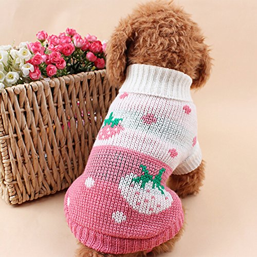 Ropa Perro Pequeño Invierno Cuello Alto Jersey para Pomerania Chihuahua Yorkshire Mascota - Patrón de corazón Fresa