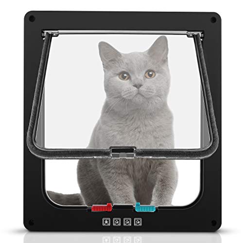 Sailnovo Puerta para Gato con Cierre magnético de 4 vías, Puerta para Mascotas para Gatos y Perros pequeños, Puerta para Gatos con túnel (marrón, XL)